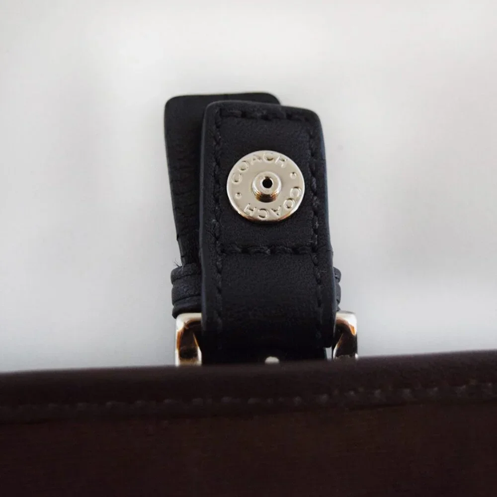 Coach Black Leather Wristlet With Brown Trim
